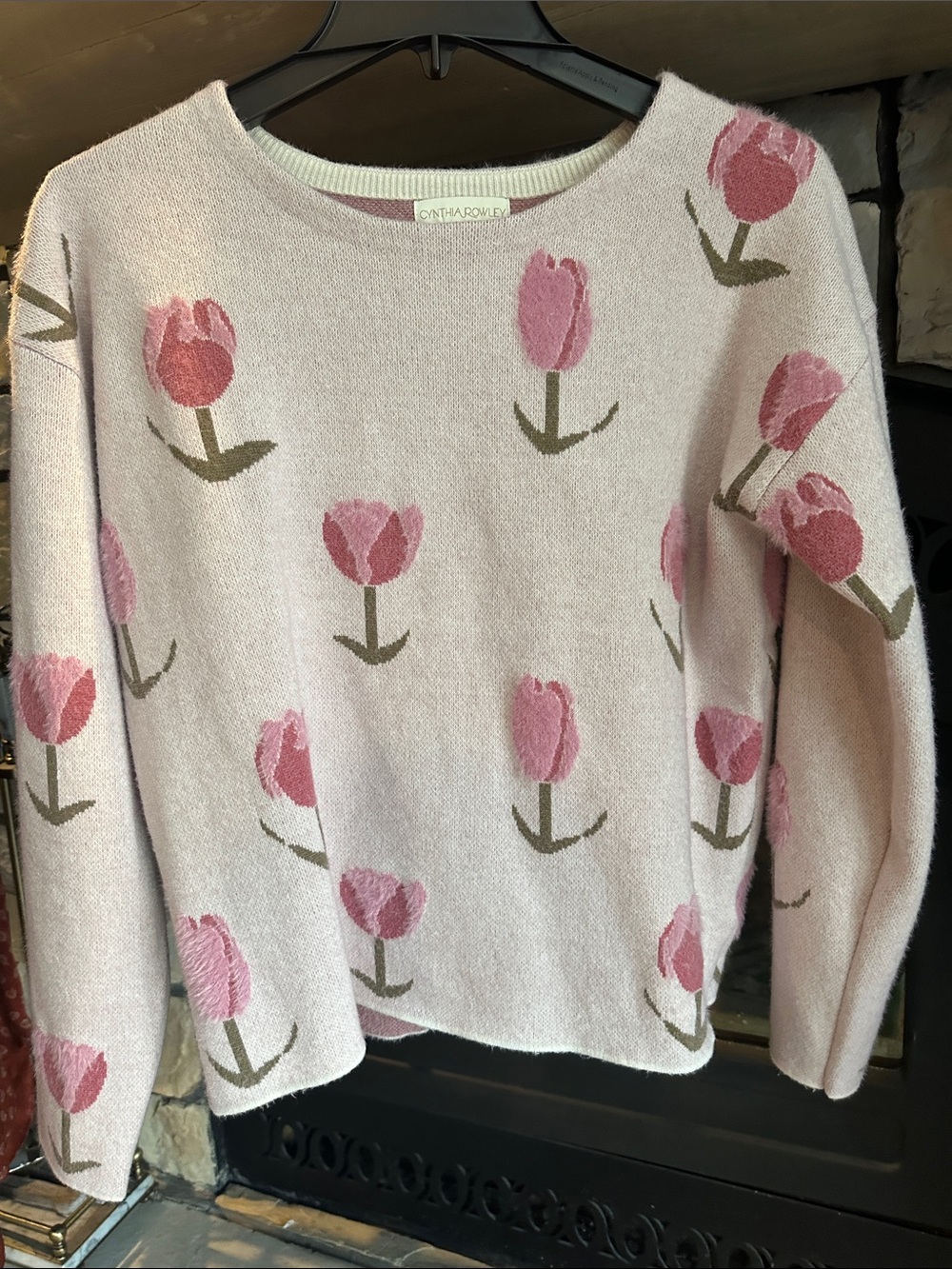 Cynthia Rowley Pink Tulip Pattern Crewneck Sweater
